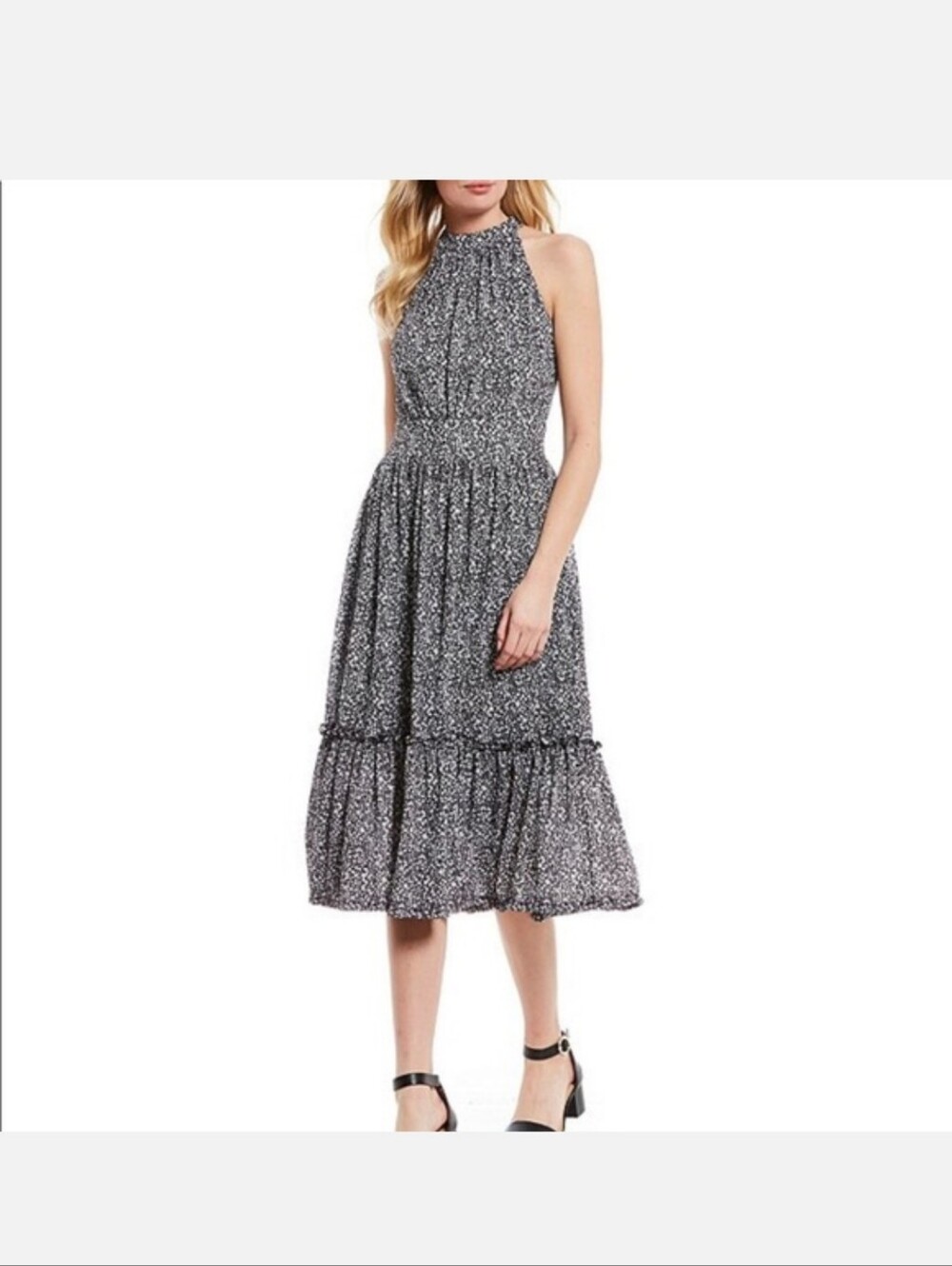 Michael Kors Womens Silver Metallic Floral Halter Dress 2X NWT festive holiday